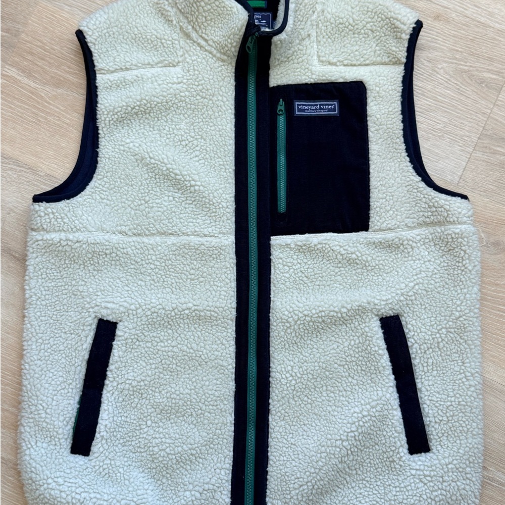 Vineyard Vines Mens Large Cream and Navy Fleece Vest